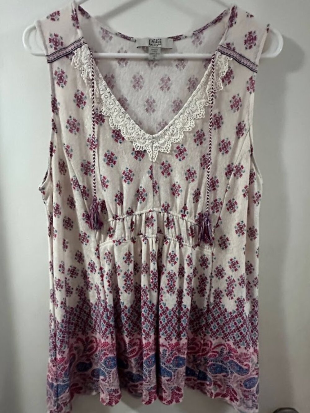 Vintage America Floral Lace Trim Empire Waist Tank Top (Multicolor - XL)
